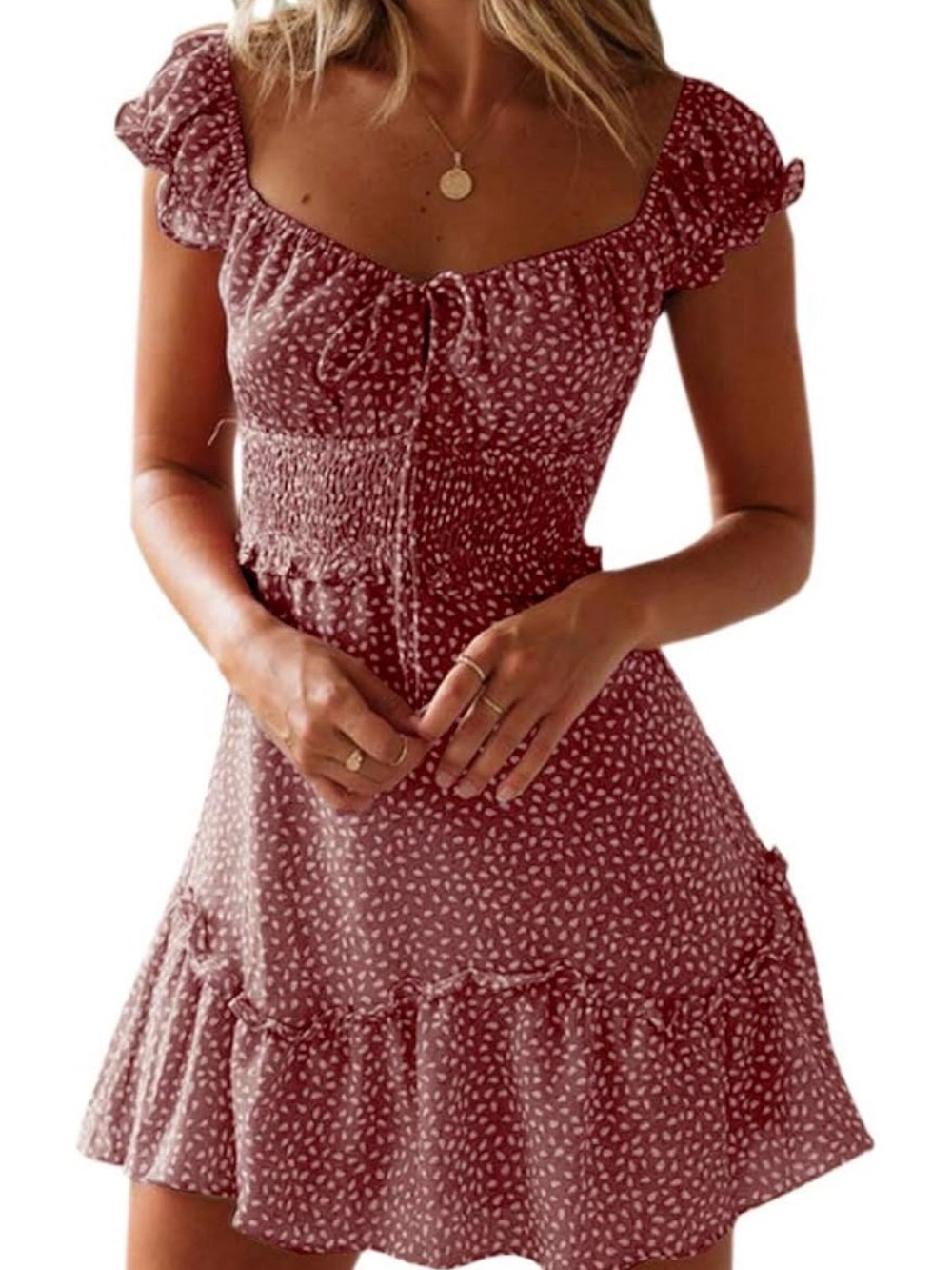 Women’s Red Floral Smocked Mini Dress
